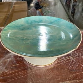 Đĩa Sứ Thờ Họa Tiết Đá Hoa Cương cao 8cm ngang 20cm – Màu Xanh