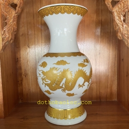 Bình bông sứ Trắng Rồng cao cấp - Cao 22.5cm Ngang 10cm 