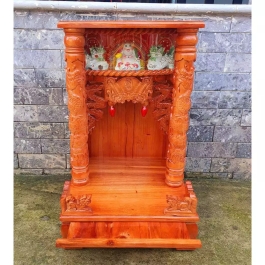 Bàn thờ thần tài ông địa gỗ xoan đào ngang 48cm x cao 80cm quỳ trụ hộp điện tử -Đỏ