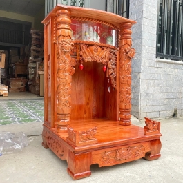 Bàn thờ thần tài thổ địa gỗ xoan đào quỳ trụ hộp điện tử ngang 60cm x cao 98cm - màu Đỏ