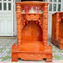 Bàn thờ thần tài thổ địa gỗ xoan đào quỳ trụ hộp điện tử ngang 60cm x cao 98cm - màu Đỏ