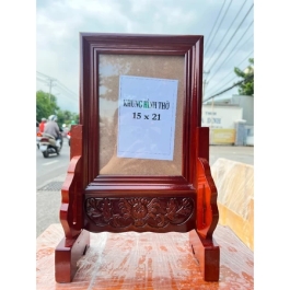 Khung ảnh thờ gia tiên gỗ tràm bông vàng để ảnh 15 x 21cm- màu đỏ, CÓ CHÂN 