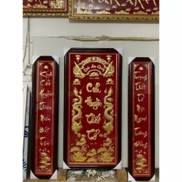 Cửu Huyền Thất Tổ Dát Vàng Bằng Đồng Khung Gỗ (Sơn Vàng, Đen) Cao 1m40 - Có đèn