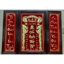 Cửu Huyền Thất tổ chữ hán dát vàng 24 K – Khung gỗ cao 81cm  - có đèn