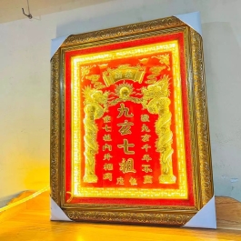 [34x43] Cửu Huyền Thất Tổ bằng đồng chữ Hán khung nhựa nhập khẩu cao 43cm x ngang 34cm - Có đèn 