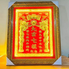 [34x43] Cửu Huyền Thất Tổ bằng đồng chữ Hán khung nhựa nhập khẩu cao 43cm x ngang 34cm - Có đèn 