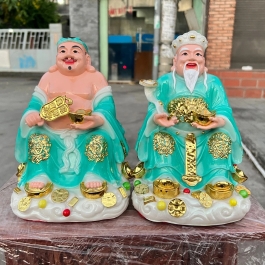 [10inch] Tượng Thần tài Thổ địa đá Việt Nam mẫu đám mây cao 27cm - Xanh