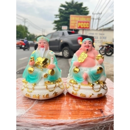 Tượng Thần Tài Thổ Địa Chiêu Tài Lộc Đá Việt Nam Cao 17cm - Màu Xanh Ngọc