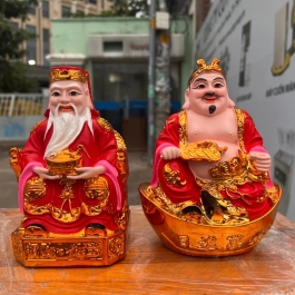 [6inch] Tượng Thần tài Thổ Địa sơn đỏ cao 16.5cm