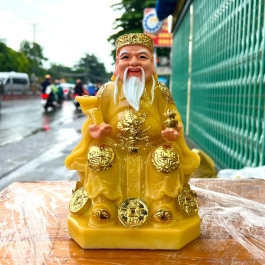 [7inch] Tượng Thần tài Thổ Địa đá Việt Nam Cao 19cm đế vuông ( Màu Vàng)