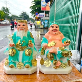 [8inch] Tượng Thần tài Thổ Địa đá Việt Nam Cao 22cm – Xanh Dương