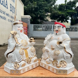 [8inch] Tượng Thần Tài Thổ Địa sứ cao cấp cao 19cm – Trắng