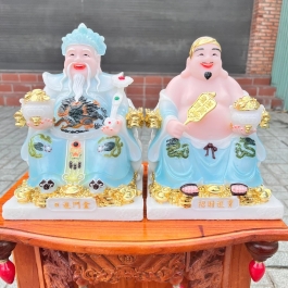 [10inch] Tượng Thần Tài Thổ Địa Đá Nhập Khẩu Cao Cấp Cao 26cm – Xanh gấm (Mẫu Phú Quý)