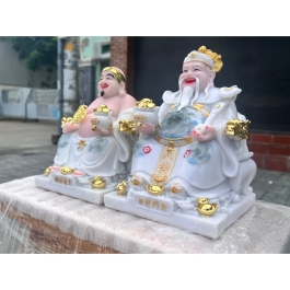 [10inch] Tượng Thần Tài Thổ Địa Đá Nhập Khẩu Cao Cấp  – Trắng Gấm - Mẫu Phú Quý