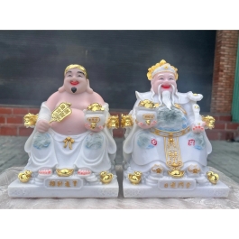 [10inch] Tượng Thần Tài Thổ Địa Đá Nhập Khẩu Cao Cấp  – Trắng Gấm - Mẫu Phú Quý