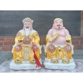 [8inch] Tượng Thần tài Thổ Địa áo gấm bằng đá nhập khẩu cao cấp cao 22cm – Màu vàng