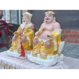 [8inch] Tượng Thần tài Thổ Địa áo gấm bằng đá nhập khẩu cao cấp cao 22cm – Màu vàng