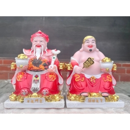 [12inch] Tượng Thần tài Thổ Địa áo gấm bằng đá nhập khẩu cao cấp cao 30cm – Đỏ gấm (Mẫu Phú Quý)