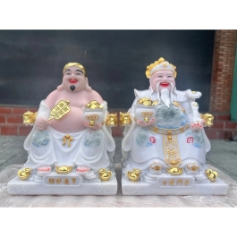 [12inch] Tượng Thần tài Thổ Địa bằng đá nhập khẩu cao cấp cao 30cm – Trắng Gấm (Phú Quý)