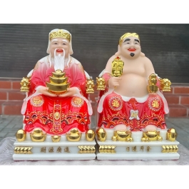 [12inch] Cặp Tượng Thần Tài Thổ Địa Áo Gấm Đá Nhập Khẩu Cao cấp 12inch - màu đỏ