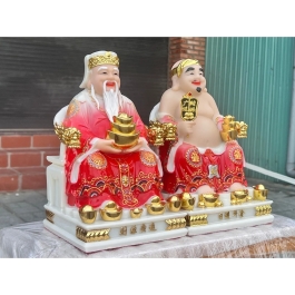 [12inch] Cặp Tượng Thần Tài Thổ Địa Áo Gấm Đá Nhập Khẩu Cao cấp 12inch - màu đỏ