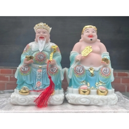 [8inch] Tượng Thần tài Thổ Địa áo gấm bằng đá nhập khẩu cao cấp cao 22cm – Màu xanh