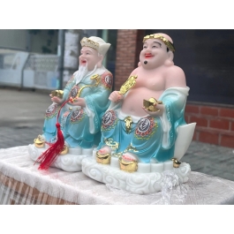 [8inch] Tượng Thần tài Thổ Địa áo gấm bằng đá nhập khẩu cao cấp cao 22cm – Màu xanh