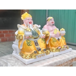 [10inch] Tượng Thần Tài Thổ Địa Đá Nhập Khẩu Cao Cấp – Vàng Gấm - Mẫu Phú Quý