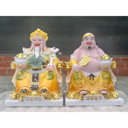 [10inch] Tượng Thần Tài Thổ Địa Đá Nhập Khẩu Cao Cấp – Vàng Gấm - Mẫu Phú Quý