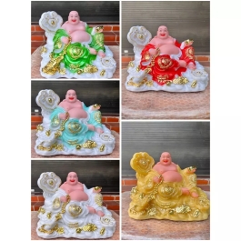 [12inch] Tượng Di Lặc Tôn Phật Đá Nhập Mẫu Như Ý Ngang 26cm - 5 Màu (Trắng, Đỏ, Vàng, Xanh lá, Xanh lam)