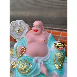 [12inch] Tượng Di Lặc Tôn Phật Đá Nhập Mẫu Như Ý Ngang 26cm - Xanh lam