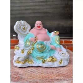 [12inch] Tượng Di Lặc Tôn Phật Đá Nhập Mẫu Như Ý Ngang 26cm - Xanh lam