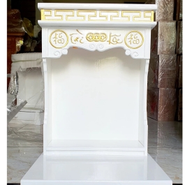Bàn thờ Thần Tài Ông Địa gỗ Sồi sơn trắng thếp vàng chữ Tài Lộc ngang 42cm x cao 65cm