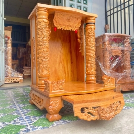 Bàn thờ thần tài thổ địa gỗ gõ đỏ ngang 60cm x cao 88cm x cột 10cm