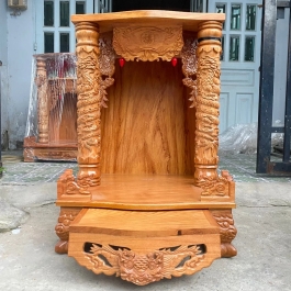 Bàn thờ thần tài thổ địa gỗ gõ đỏ ngang 60cm x cao 88cm x cột 10cm