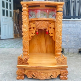 Bàn thờ thần tài thổ địa gỗ Gõ Đỏ ngang 48cm x cao 81cm trụ hộp đèn điện tử