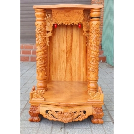 Bàn thờ Thần Tài Thổ Địa gỗ gõ đỏ ngang 60cm x Cao 81cm