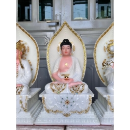 [12inch] Tượng Thích Ca Mâu Ni Phật Bằng Đá Nhập Đế Vuông Cao 30cm - Màu Trắng