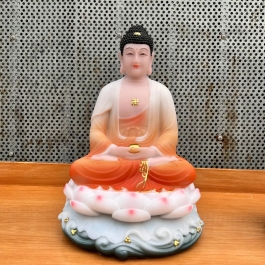 [12inch] Tượng Phật A Di Đà áo gấm bằng đá nhập khẩu cao cấp  cao 31cm – Màu cam