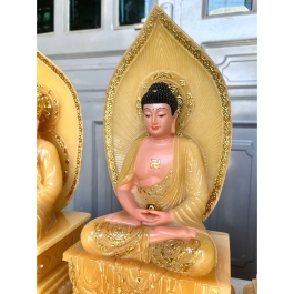 [12inch] Tượng Thích Ca Mâu Ni Phật Bằng Đá Nhập Đế Vuông Cao 30cm - Màu Vàng