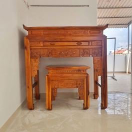 Bàn thờ gia tiên gỗ tràm bông vàng 1 tầng ,bàn mẹ bồng con 1m07