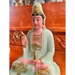 [16inch] Tượng Phật Quan Âm Ngồi Đài Sen Đá Nhập Cao Cấp 3 Màu (Trắng, Xanh, Vàng) - Cao 30cm - Decor Phòng Khách 