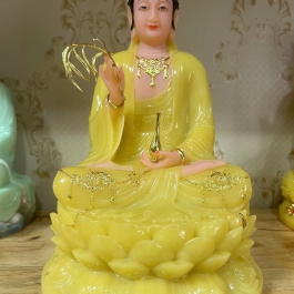 [12inch] Tượng Phật Quan Âm Ngồi Đài Sen Đá Việt Nam Cao Cấp 3 Màu (Trắng, Xanh, Vàng) - Cao 30cm - Trang Trí Nhà