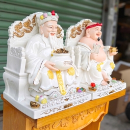 Tượng Thần Tài Thổ Địa Ngồi Ghế Bằng Sứ Đức Hóa Nhập Khẩu Cao Cấp Màu Trắng cao 29cm