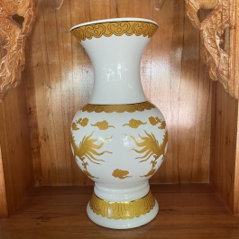 Bình bông sứ Trắng Rồng cao cấp - Cao 17.5cm Ngang 8cm 