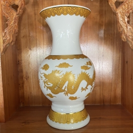 Bình bông sứ Trắng Rồng cao cấp - Cao 20cm Ngang 9cm 