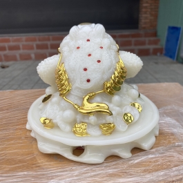 Thiềm Thừ phong thủy ( Cóc ngậm tiền ) màu trắng bằng đá cao 11cm