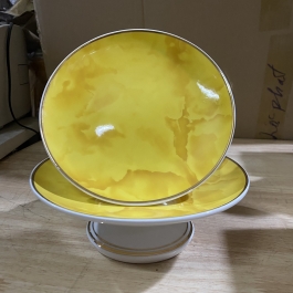 Đĩa sứ thờ họa tiết Đá Hoa Cương Ngang 20cm - Vàng 