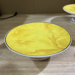 Đĩa sứ thờ họa tiết Đá Hoa Cương Ngang 23cm - Vàng 