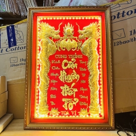 [38x48] Cửu huyền thất tổ mạ vàng 24 K cao cấp - Khung nhựa nhập khẩu - có đèn 